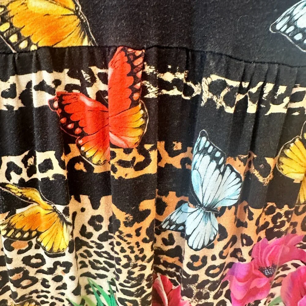 Johnny Was Sandra Multicolor Butterflies Floral Tiered V-Neck Dress 3/4 Sleeve - Picture 8 of 9